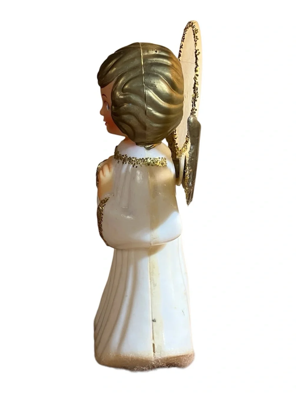 Vintage Mid Century Doubl-Glo Angel Christmas Tree Topper Gold White